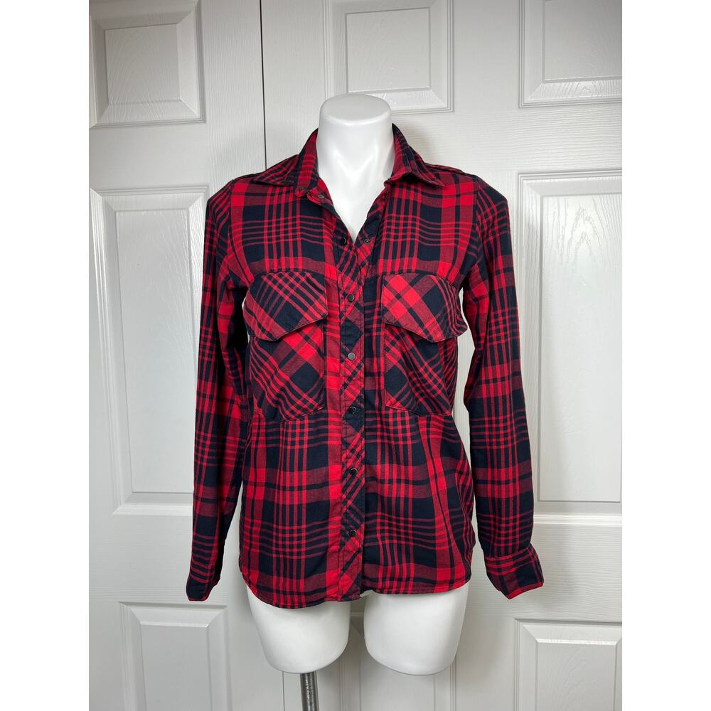 Leara Woman Premium Denimwear Collection Plaid Black/Red Classic Cotton Small
